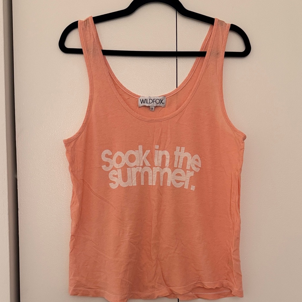 Wildfox Peach Tank Top with White Print
